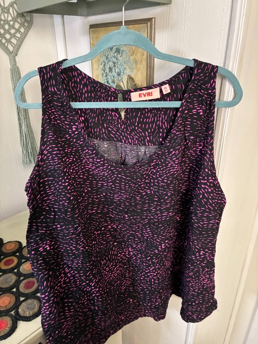 EVRI Black Tank Top with Pink Abstract Print